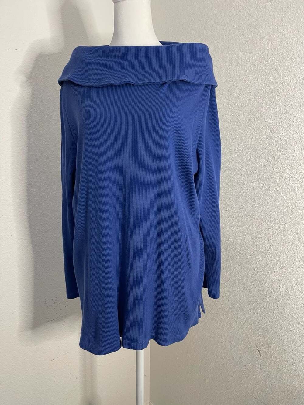 Denim & Co. Women's Plus Size Cowl Neck Long Sleeve Ribbed Tunic Top Blue 1X